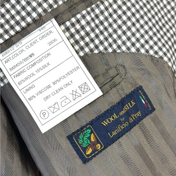 Baroni Lanificio di Pray Wool Silk Sport Coat Blazer‎ Sz 44R Brown Gingham Check - Picture 6 of 7